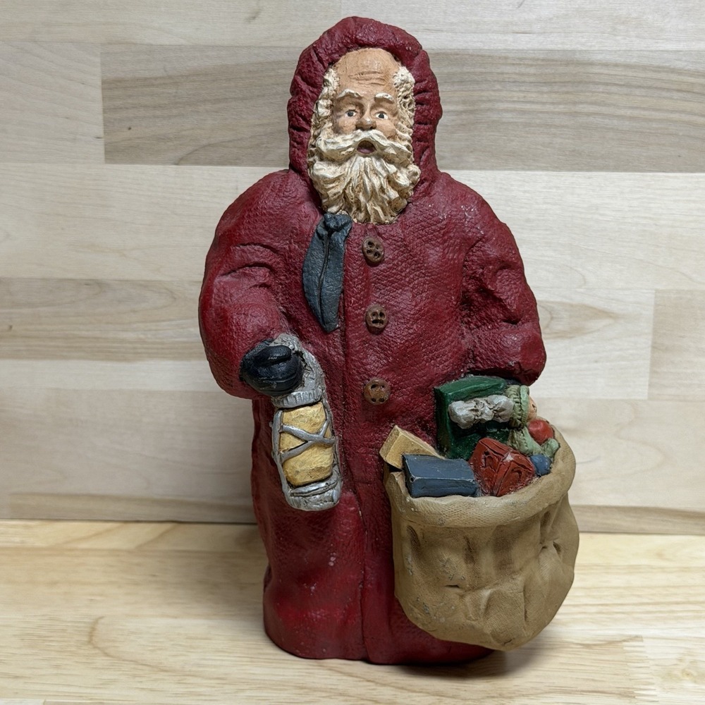Vintage 1980s OOAK Hand Sculpted Clay Santa Folk Art Primitive Christmas 7.5"